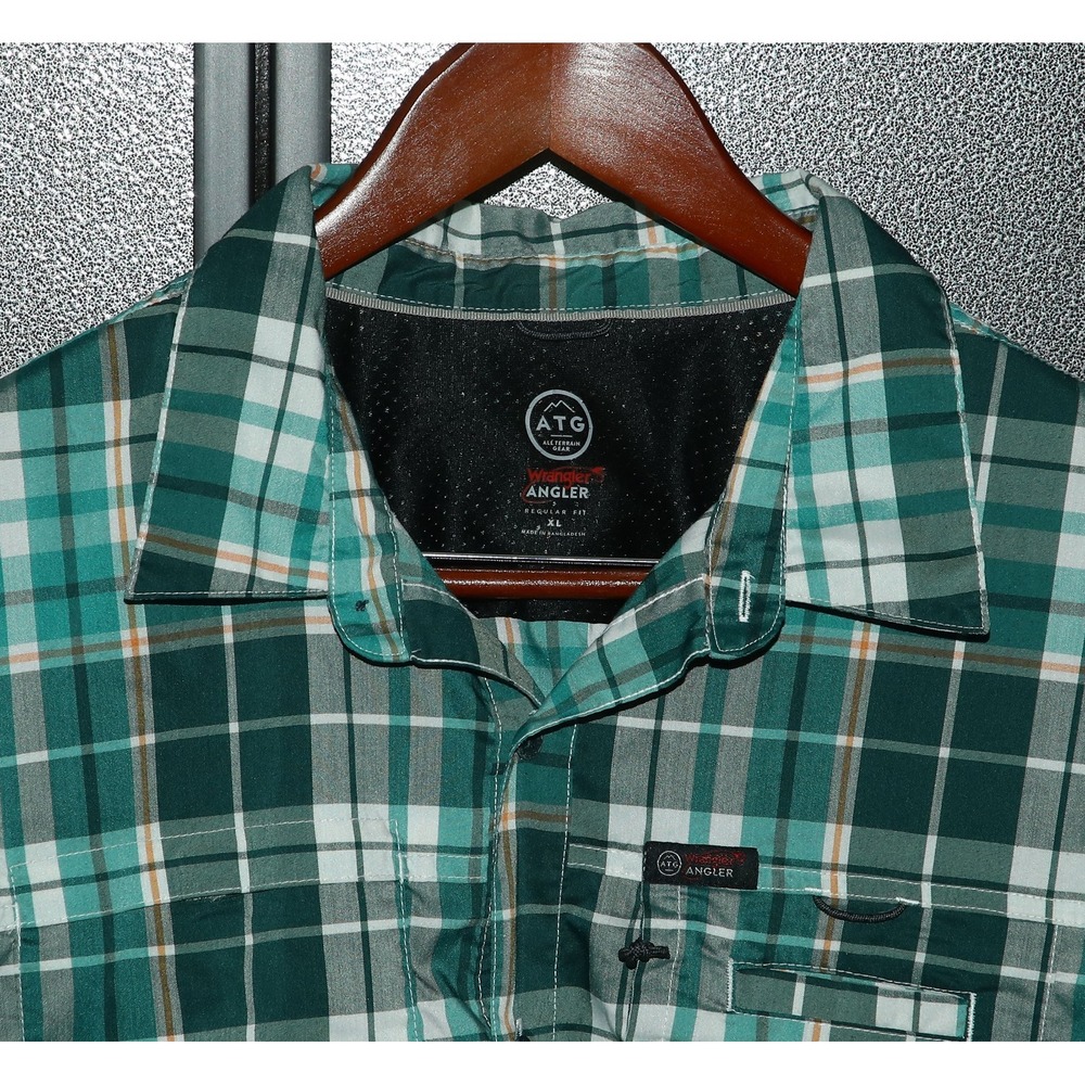 ATG Wrangler Angler Plaid Fishing Shirt Short Sleeve Outdoor Button Up XL, Green - Picture 3 of 3